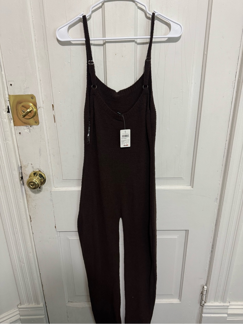 Windsor Dark Brown Ribbed Knit Jumpsuit with Adjustable Straps